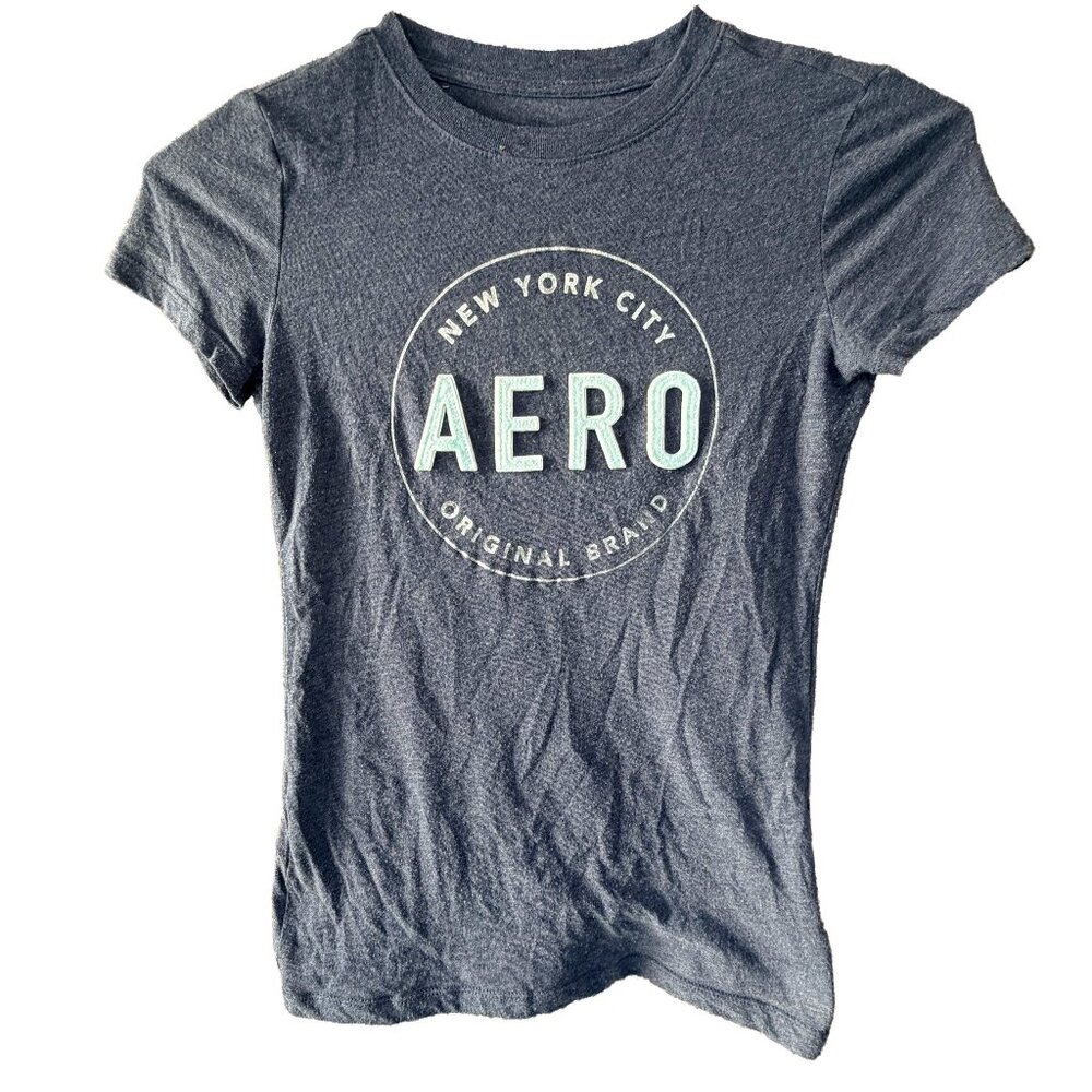 Aeropostale Navy Blue Logo Graphic Tee XS Crew Neck Cotton